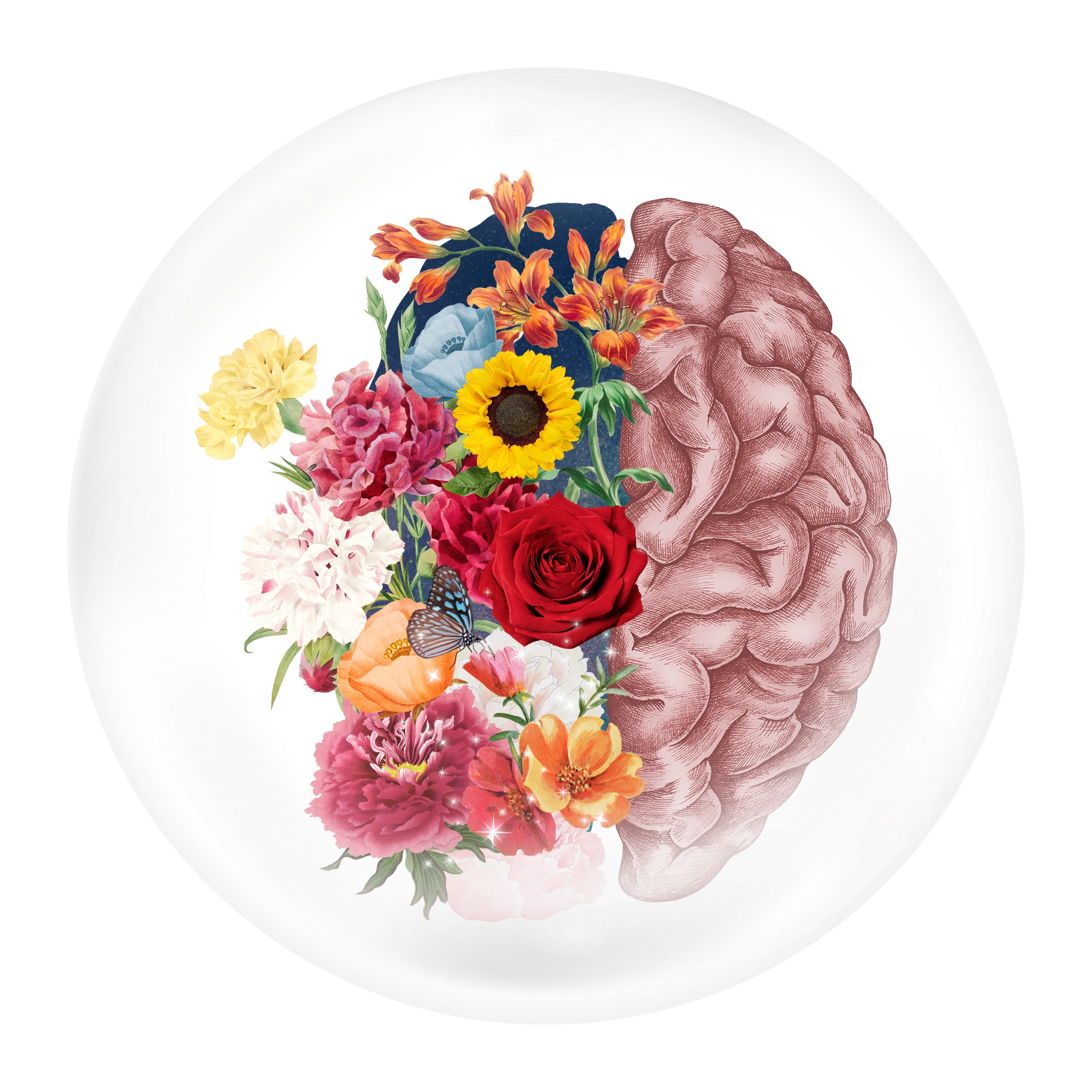 Education and Career Development-picture of blooming flowers in a growing brain