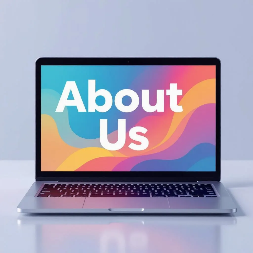 About Us shown on the laptop screen