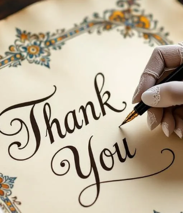 Thank You--Lettering on parchment spells out "Thank You."