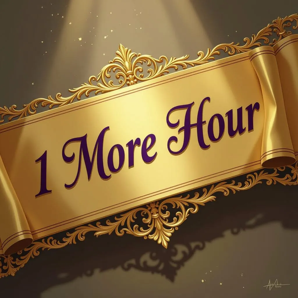 A banner with "1 More Hour" written on it.