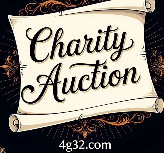 A poster with charity auction on it.