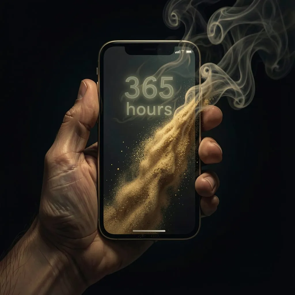 An image of losing 1 hour daily and 365 hours yearly with Karma Stories on your cell phone. 