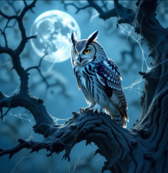 This AI Art shows how the moon looks to an owl.
